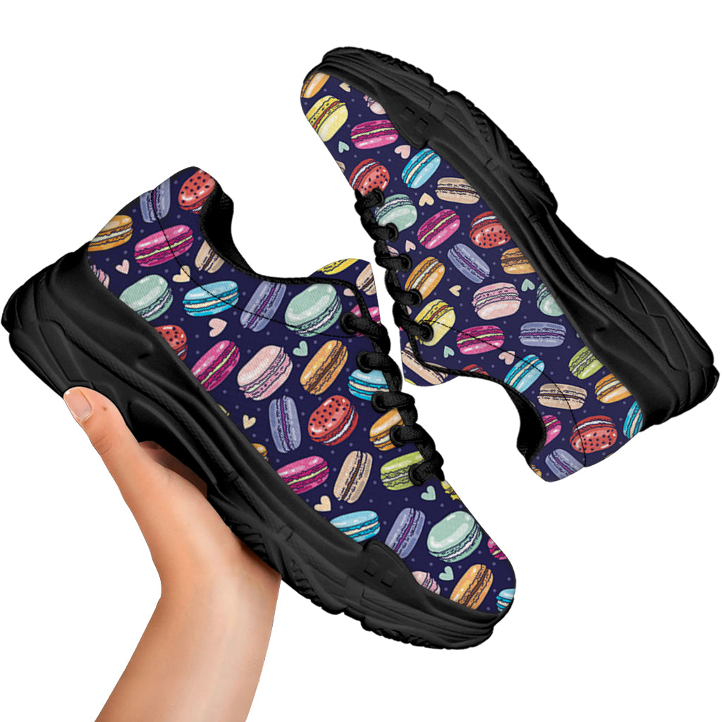 Cartoon Macaron Pattern Print Black Chunky Shoes