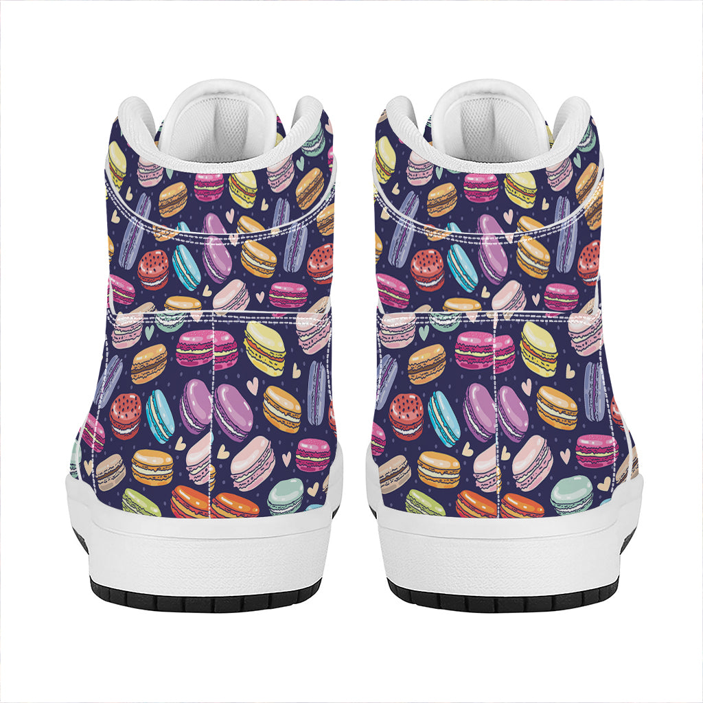 Cartoon Macaron Pattern Print High Top Leather Sneakers