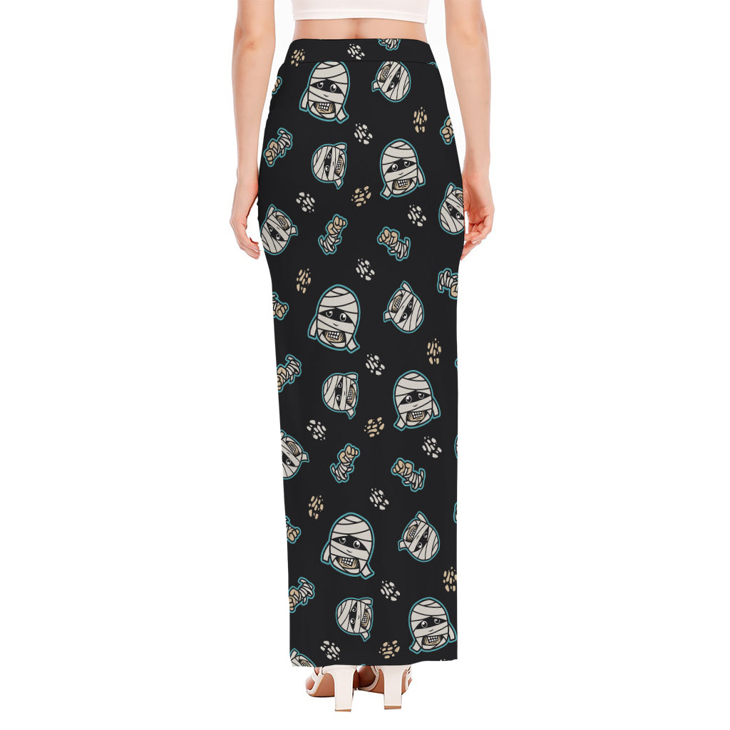 Cartoon Mummy Pattern Print High Slit Maxi Skirt