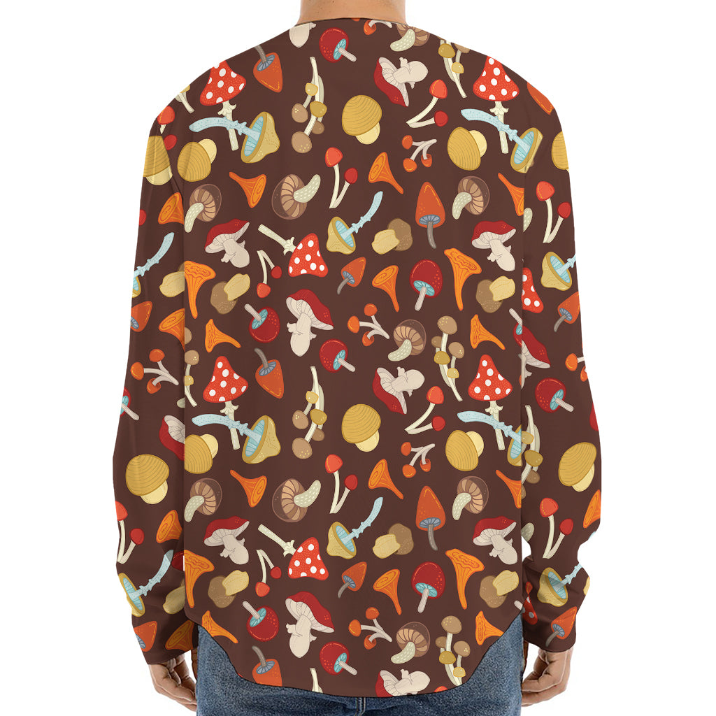 Cartoon Mushroom Pattern Print Long Sleeve Baseball Jersey