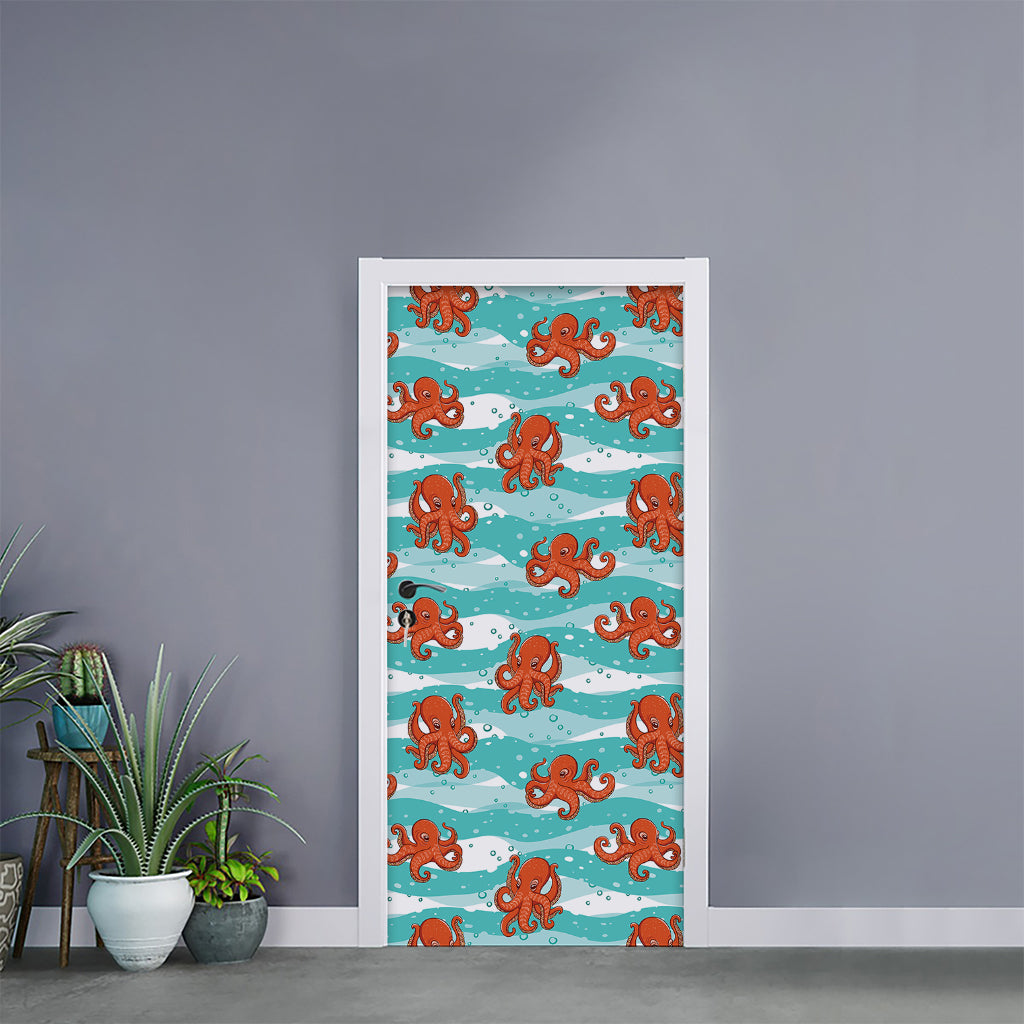 Cartoon Octopus Pattern Print Door Sticker