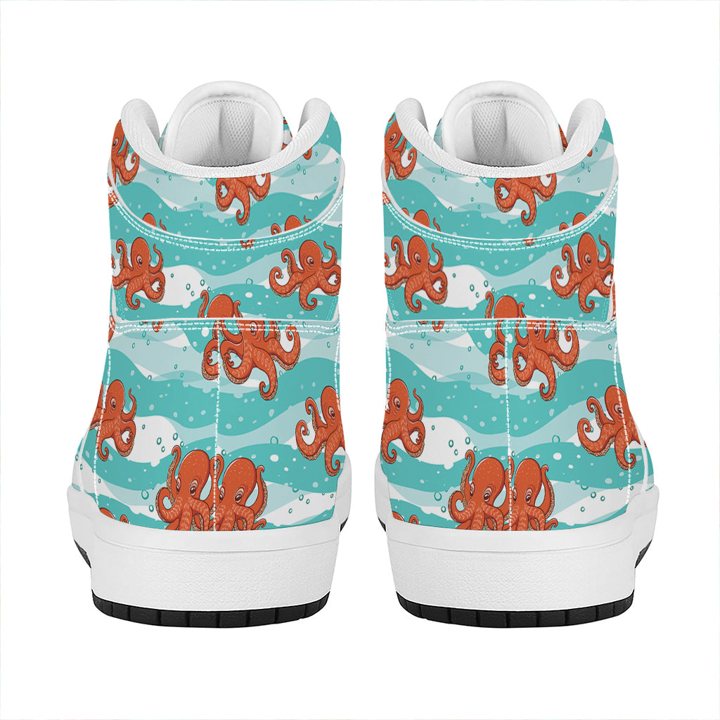 Cartoon Octopus Pattern Print High Top Leather Sneakers
