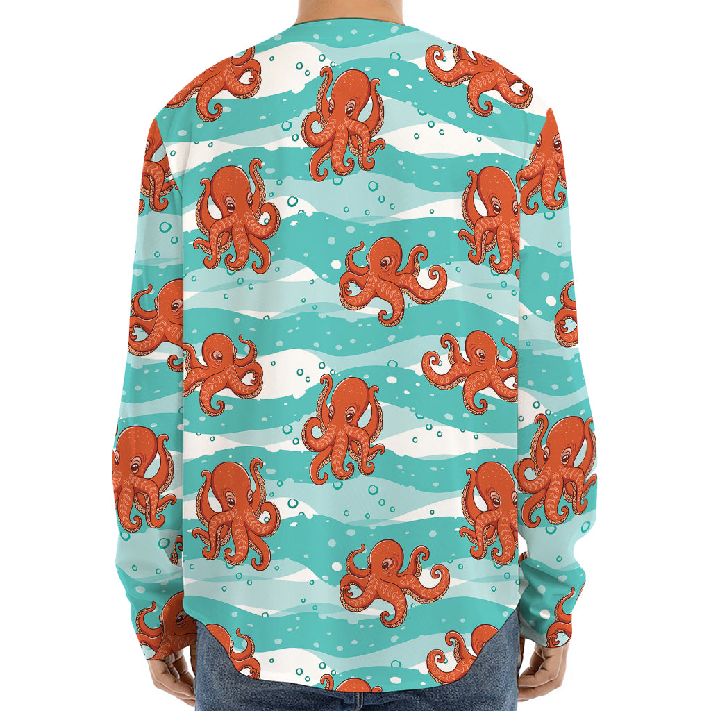 Cartoon Octopus Pattern Print Long Sleeve Baseball Jersey