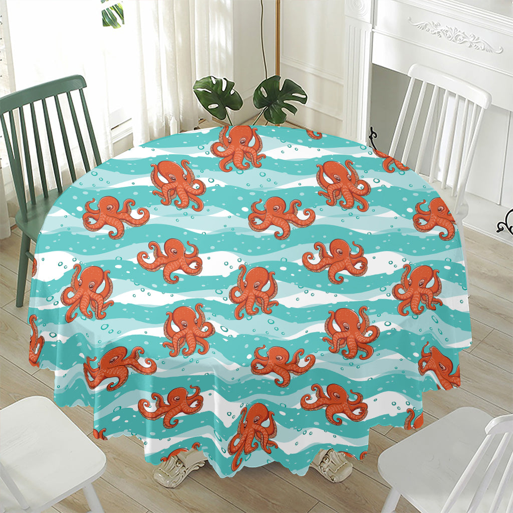 Cartoon Octopus Pattern Print Waterproof Round Tablecloth