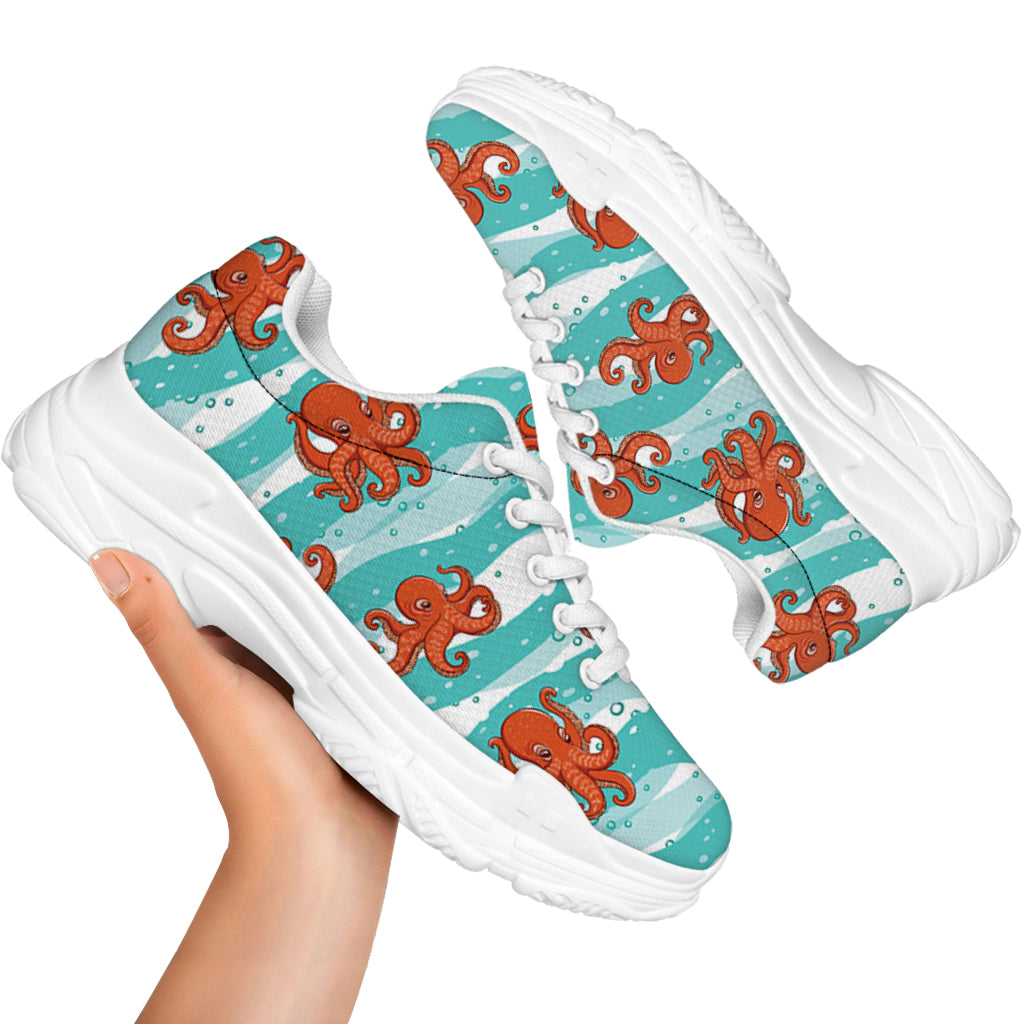 Cartoon Octopus Pattern Print White Chunky Shoes