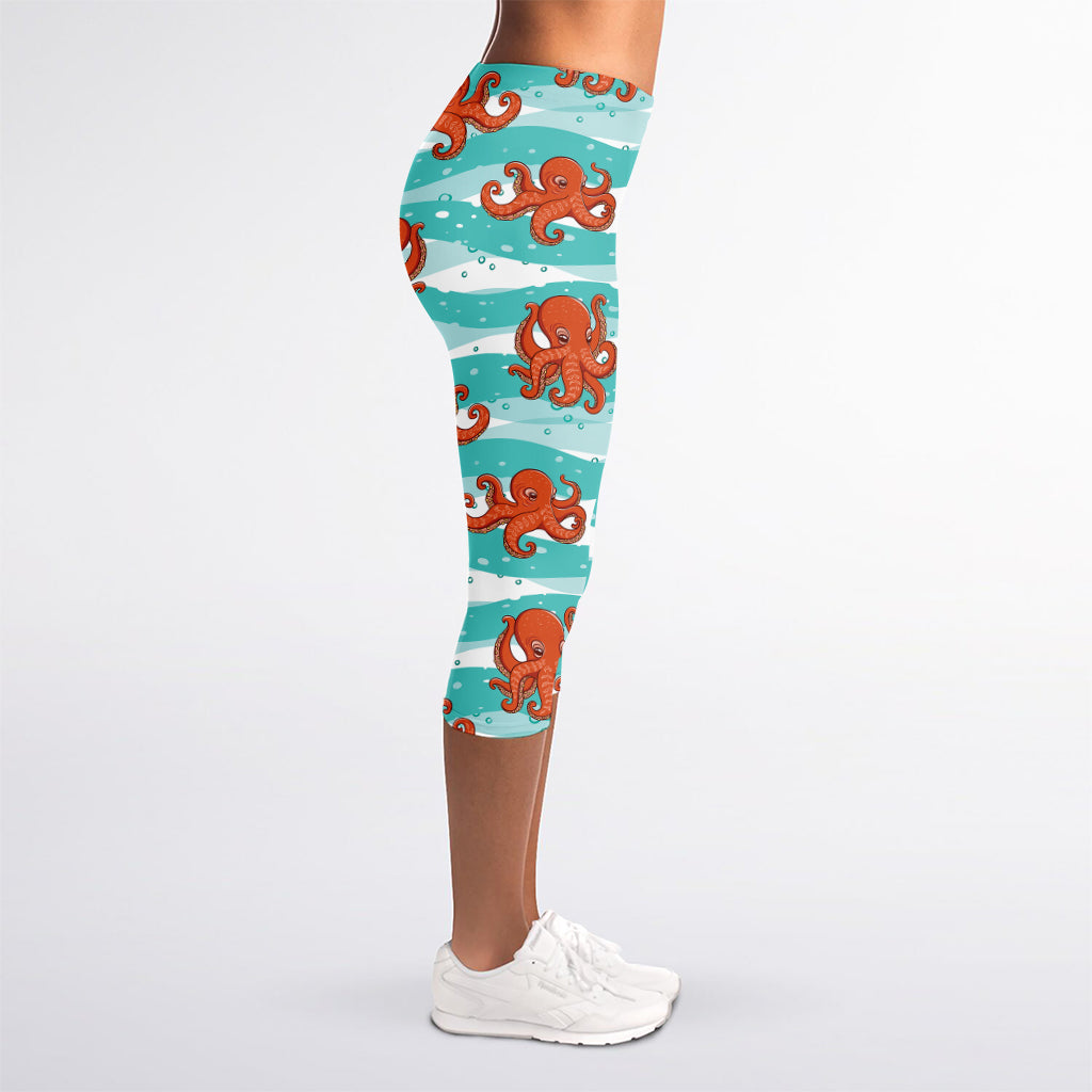 Cartoon Octopus Pattern Print Women's Capri Leggings