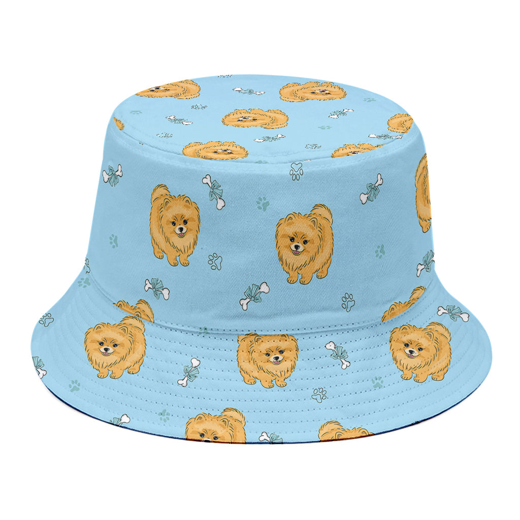 Cartoon Pomeranian Pattern Print Bucket Hat