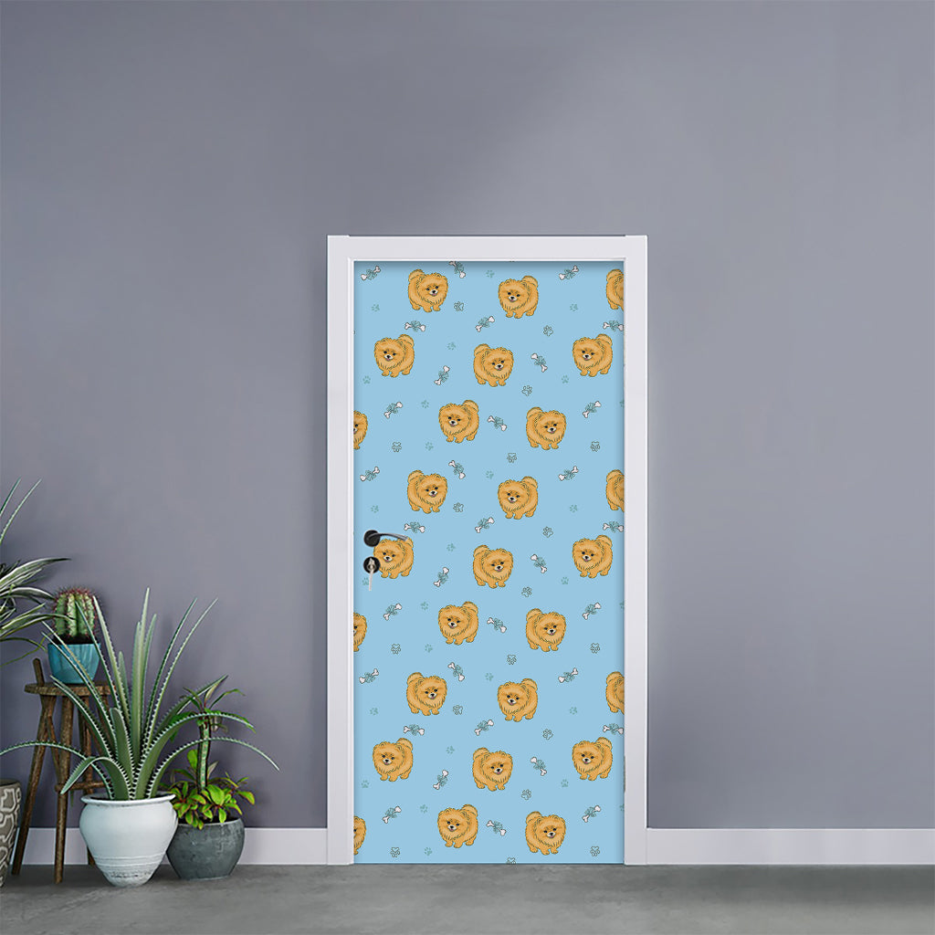 Cartoon Pomeranian Pattern Print Door Sticker