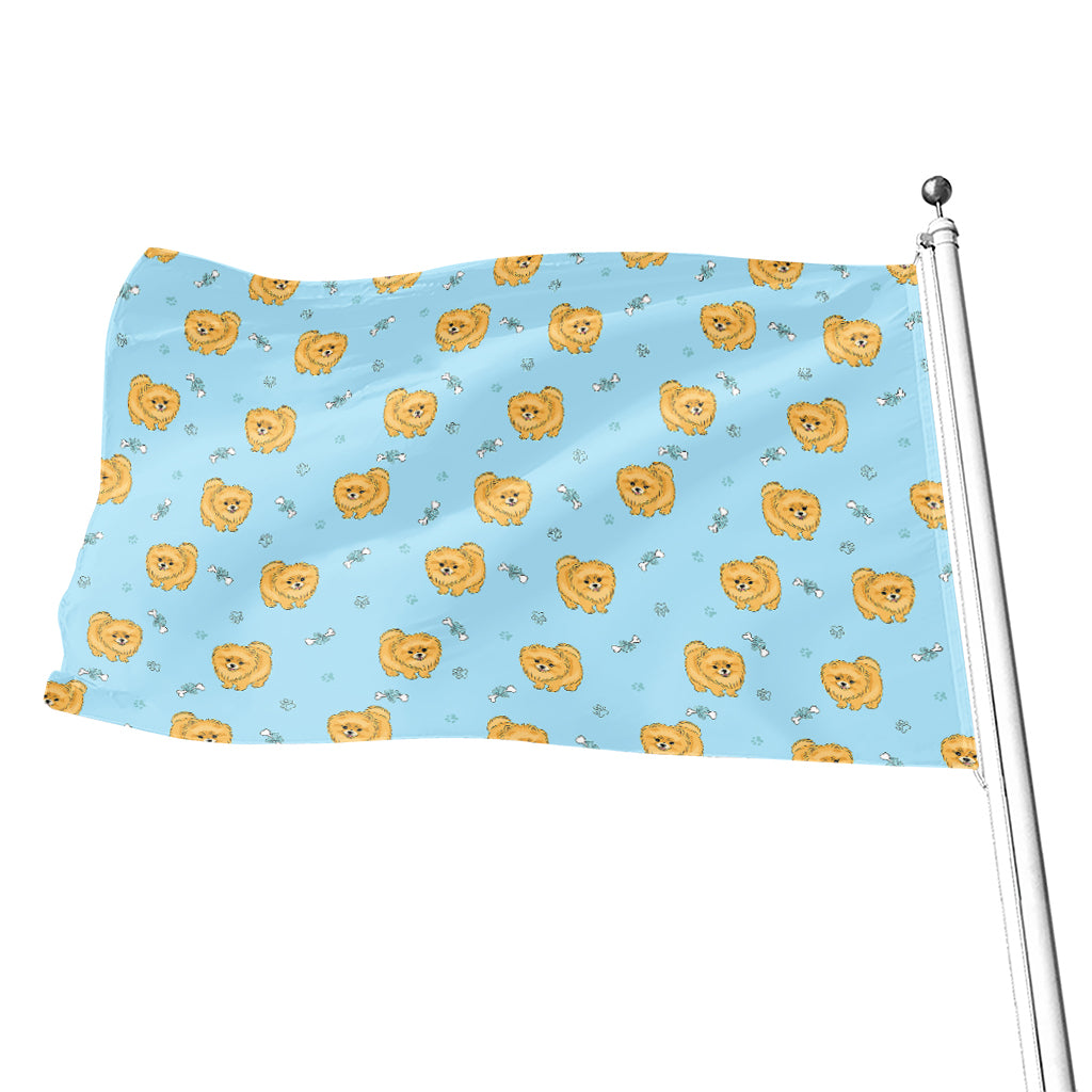 Cartoon Pomeranian Pattern Print Flag