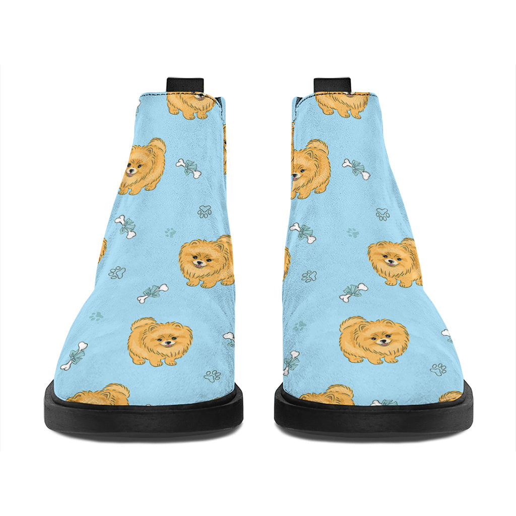 Cartoon Pomeranian Pattern Print Flat Ankle Boots