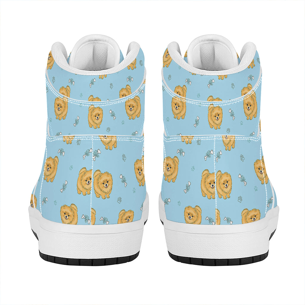 Cartoon Pomeranian Pattern Print High Top Leather Sneakers