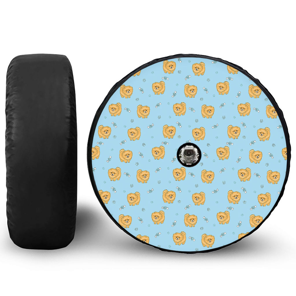Cartoon Pomeranian Pattern Print Tire Cover With Camera Hole