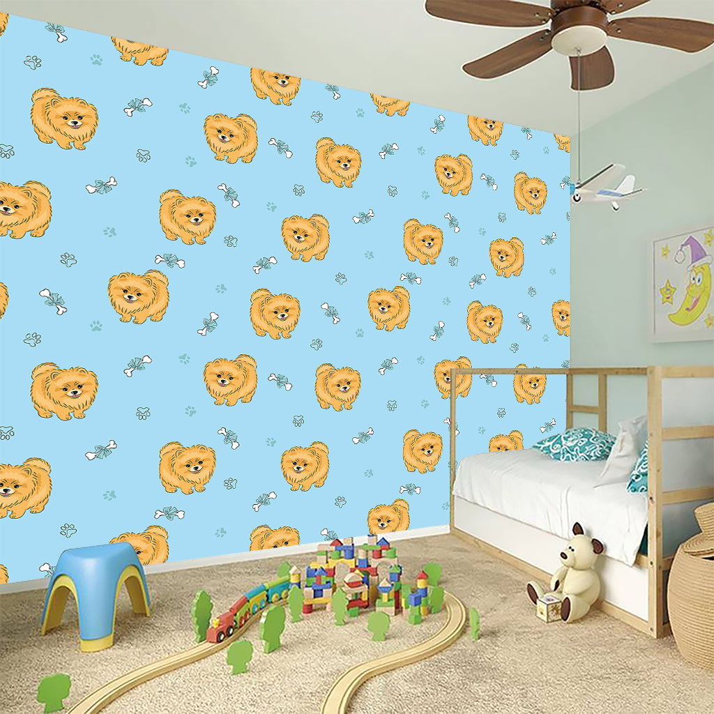 Cartoon Pomeranian Pattern Print Wall Sticker