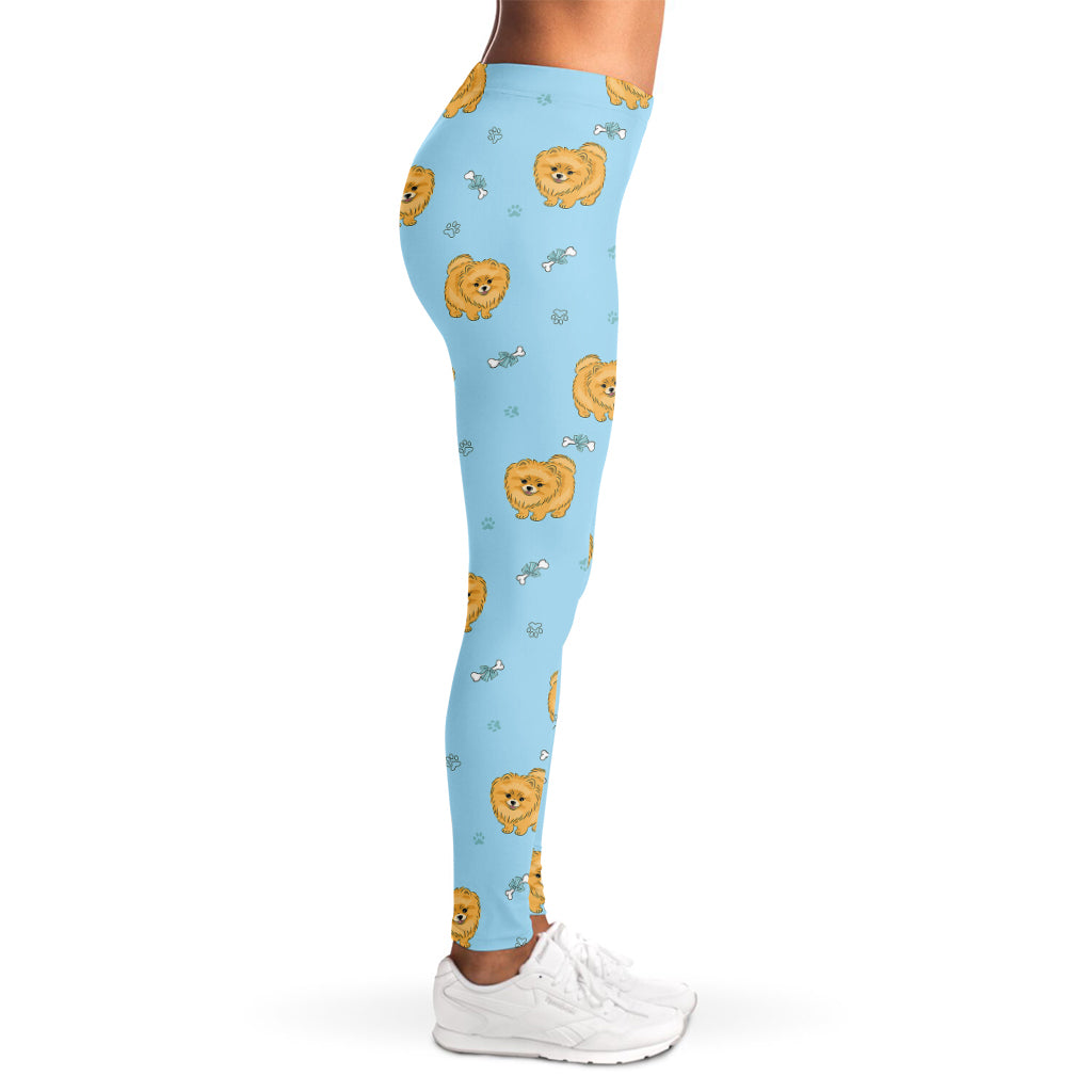 Cartoon Pomeranian Pattern Print Women's Leggings