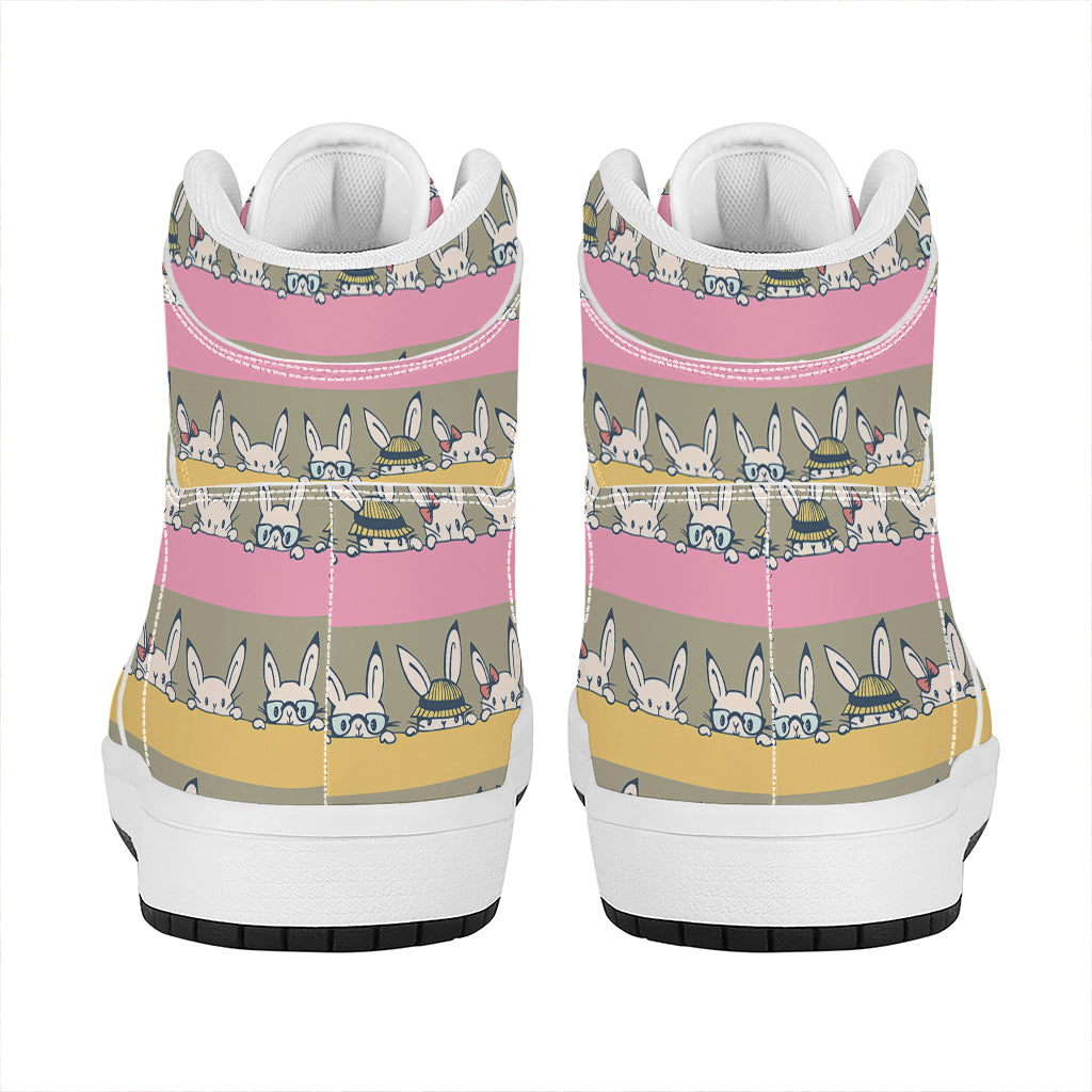Cartoon Rabbit Pattern Print High Top Leather Sneakers