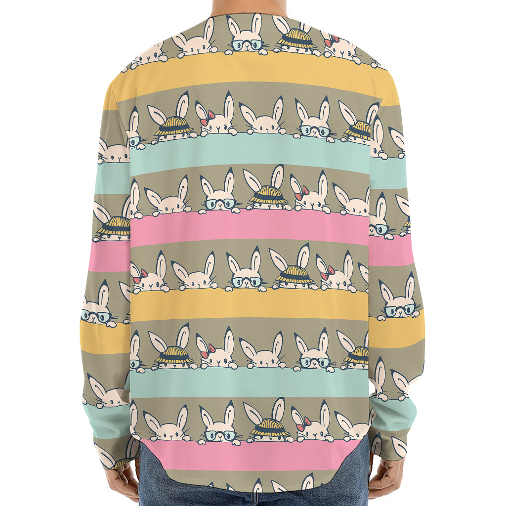 Cartoon Rabbit Pattern Print Long Sleeve Baseball Jersey