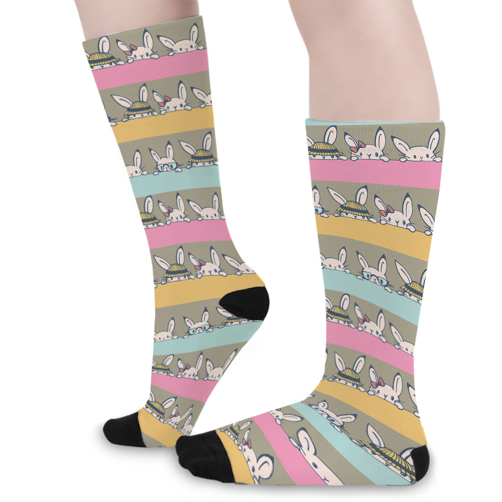 Cartoon Rabbit Pattern Print Long Socks