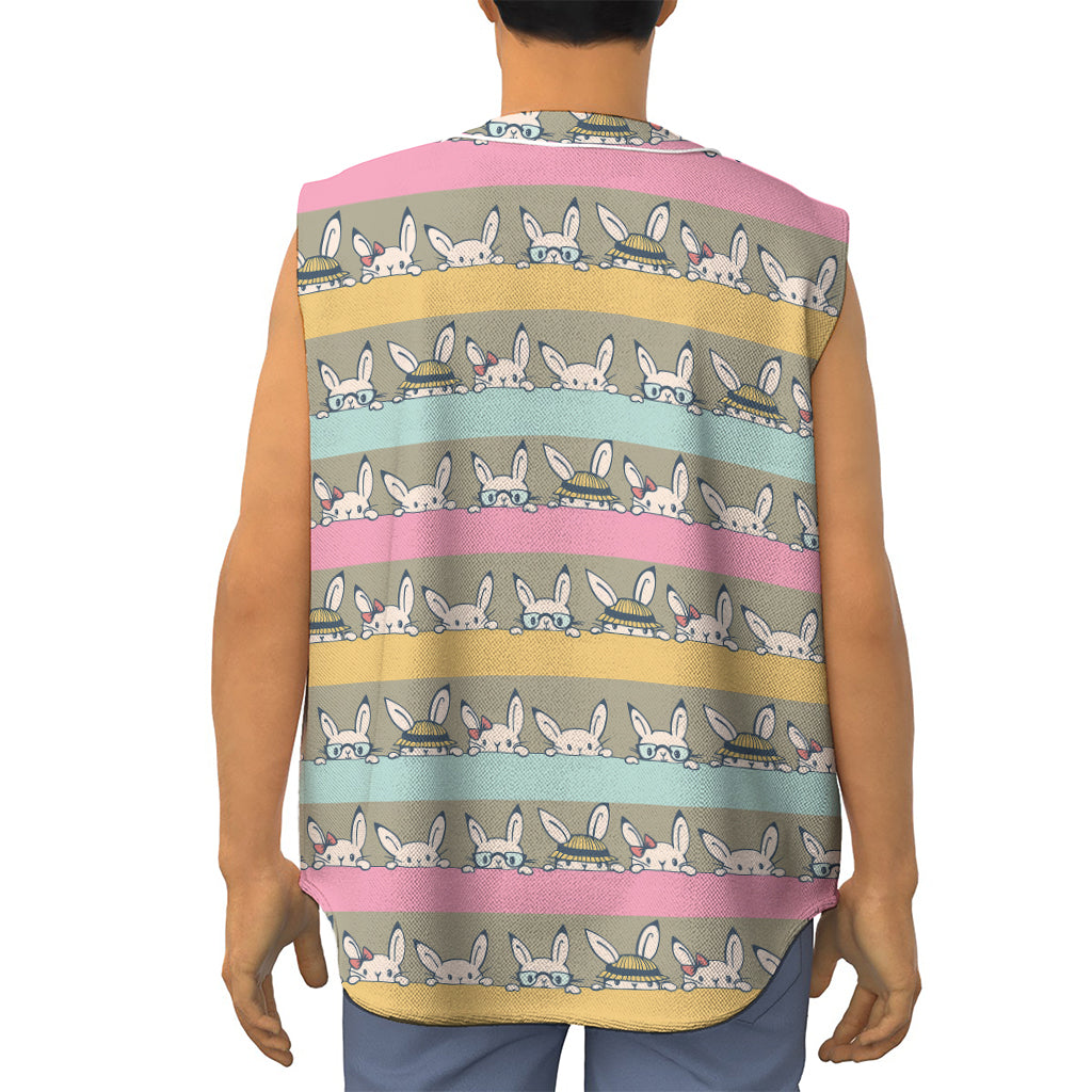 Cartoon Rabbit Pattern Print Sleeveless Baseball Jersey