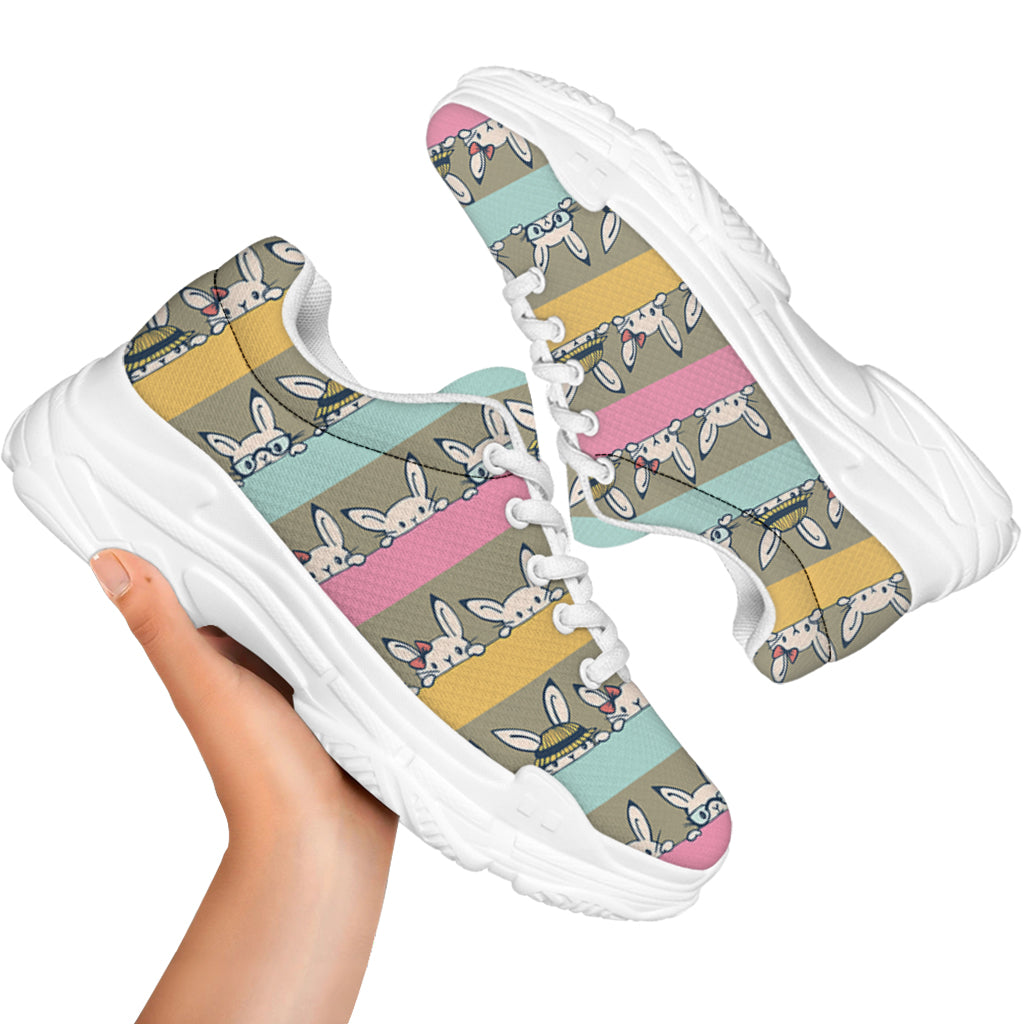 Cartoon Rabbit Pattern Print White Chunky Shoes