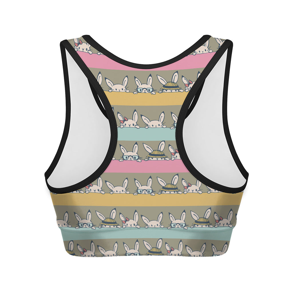 Cartoon Rabbit Pattern Print Women's Sports Bra