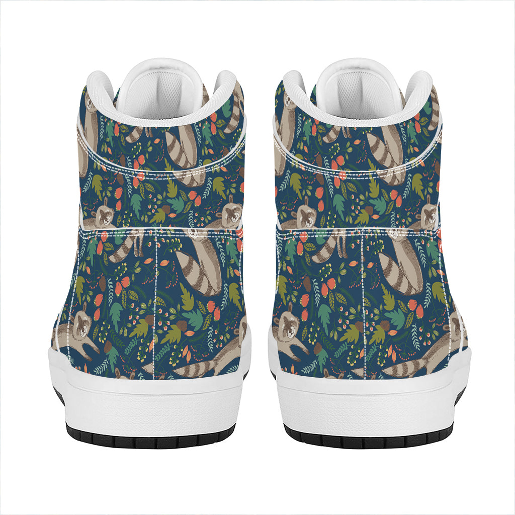 Cartoon Raccoon Pattern Print High Top Leather Sneakers