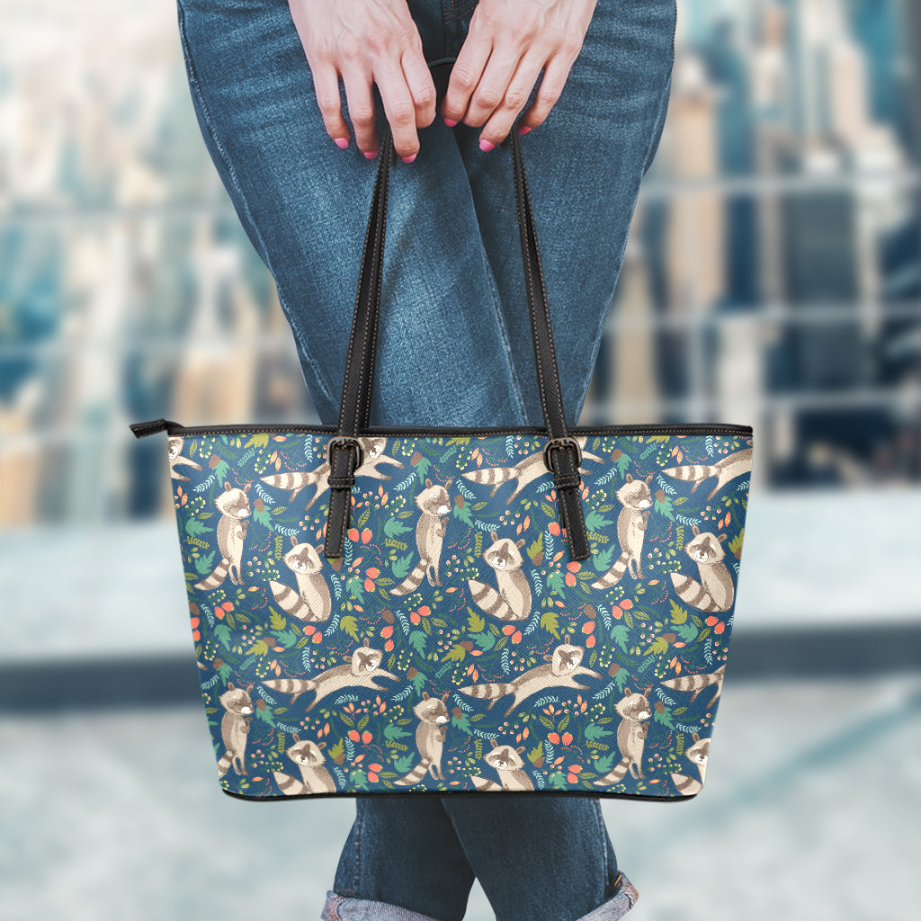 Cartoon Raccoon Pattern Print Leather Tote Bag