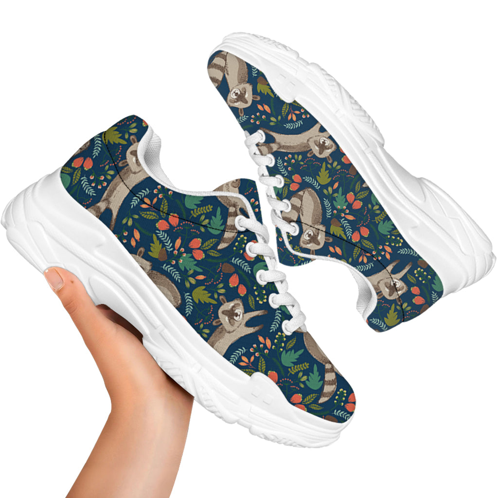 Cartoon Raccoon Pattern Print White Chunky Shoes