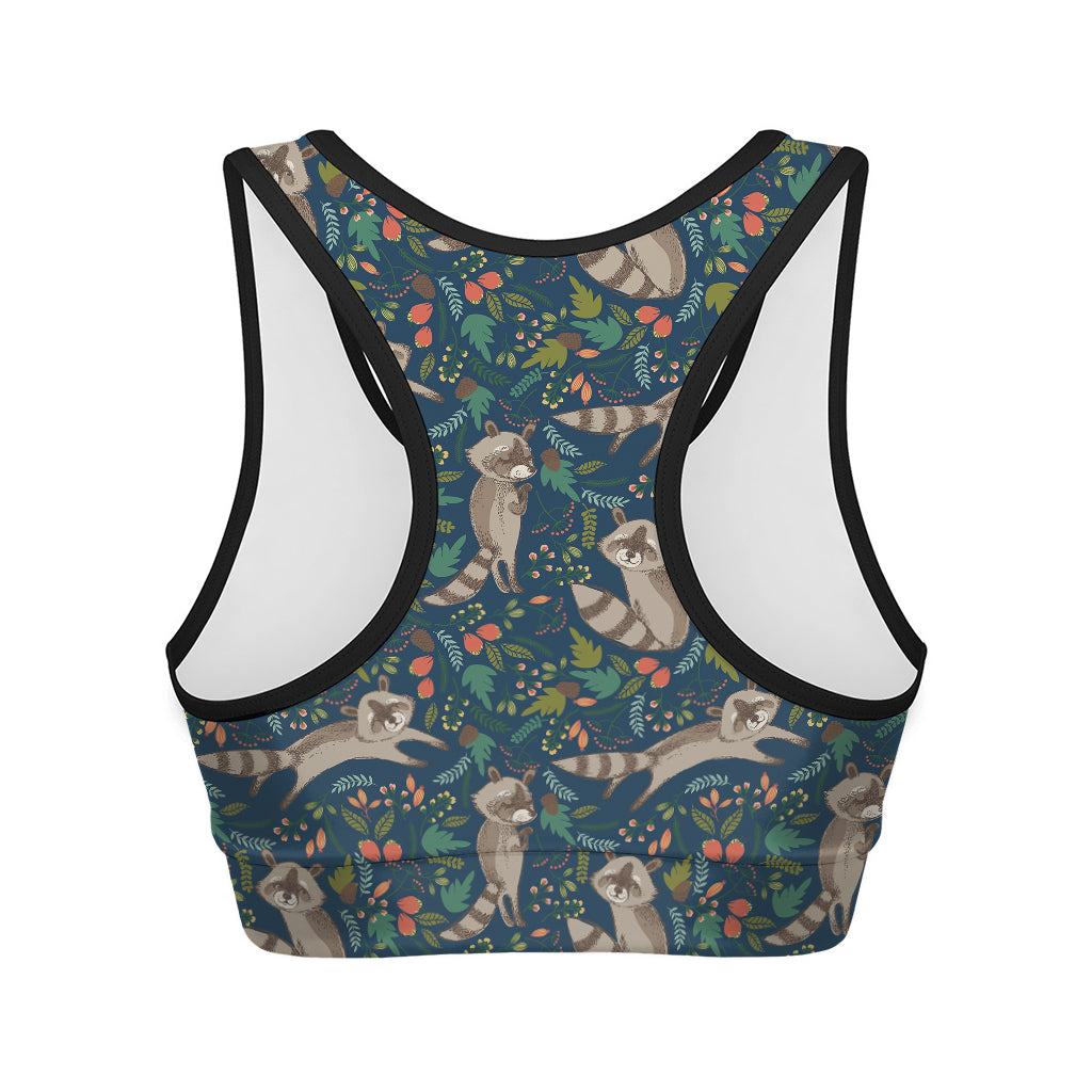 Cartoon Raccoon Pattern Print Women's Sports Bra