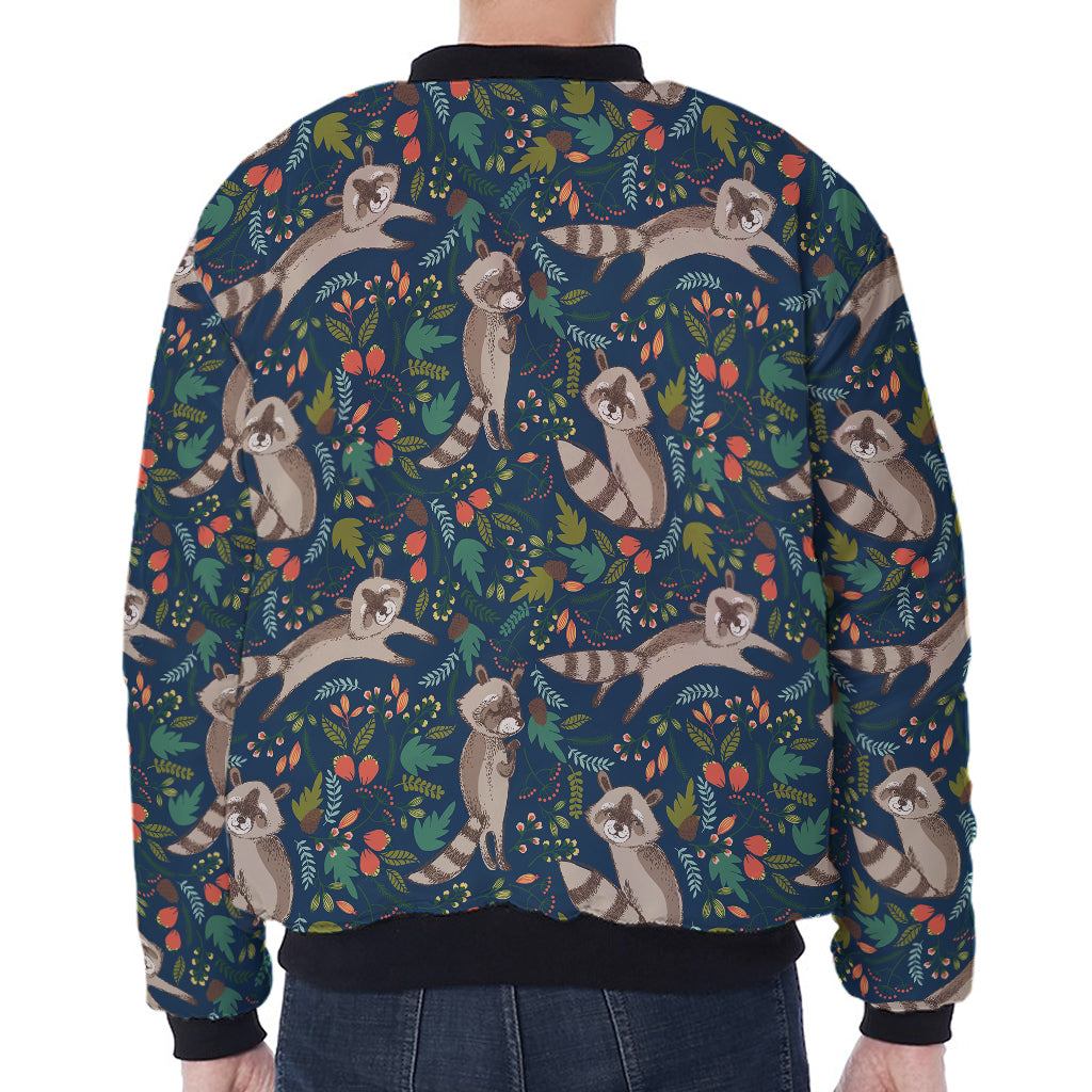 Cartoon Raccoon Pattern Print Zip Sleeve Bomber Jacket