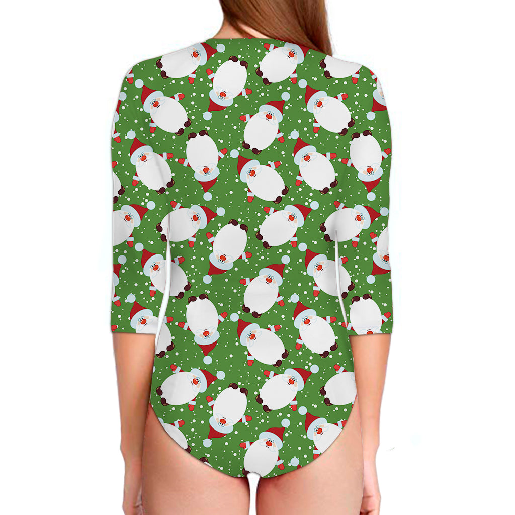 Cartoon Santa Claus Pattern Print Long Sleeve Swimsuit