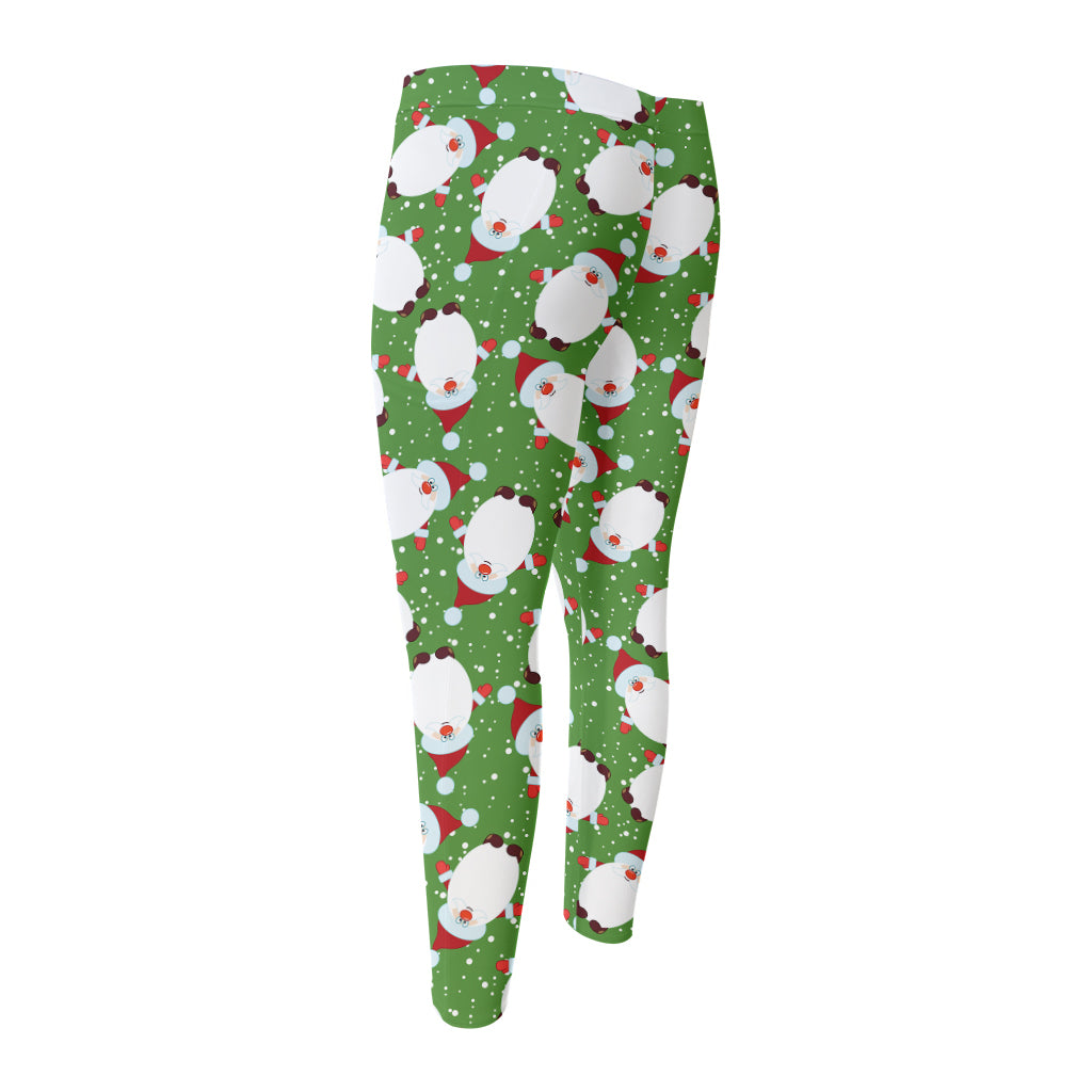 Cartoon Santa Claus Pattern Print Men's Compression Pants