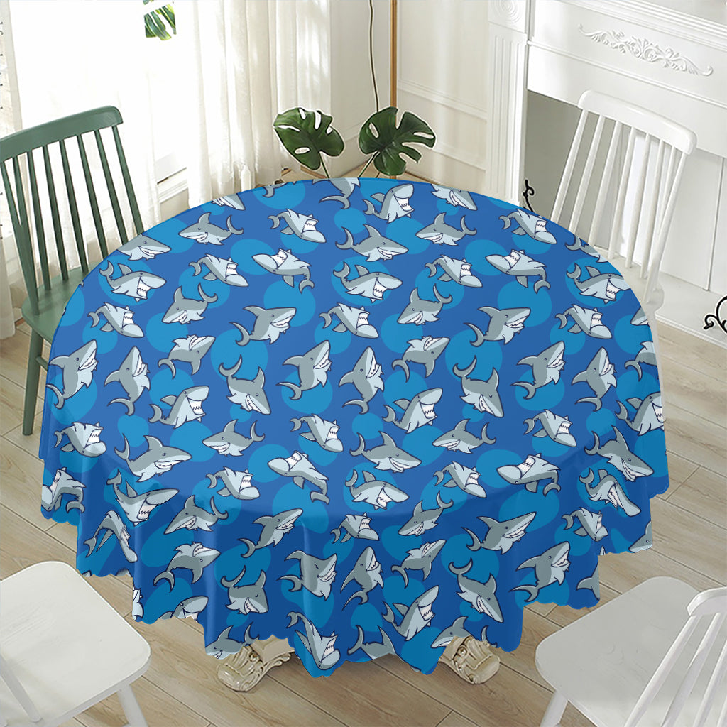Cartoon Shark Pattern Print Waterproof Round Tablecloth
