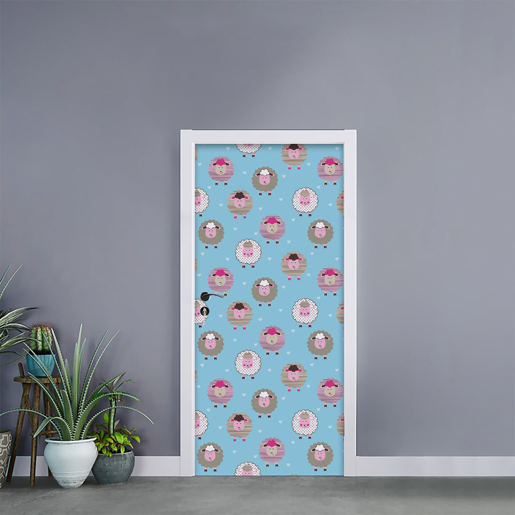 Cartoon Sheep Pattern Print Door Sticker