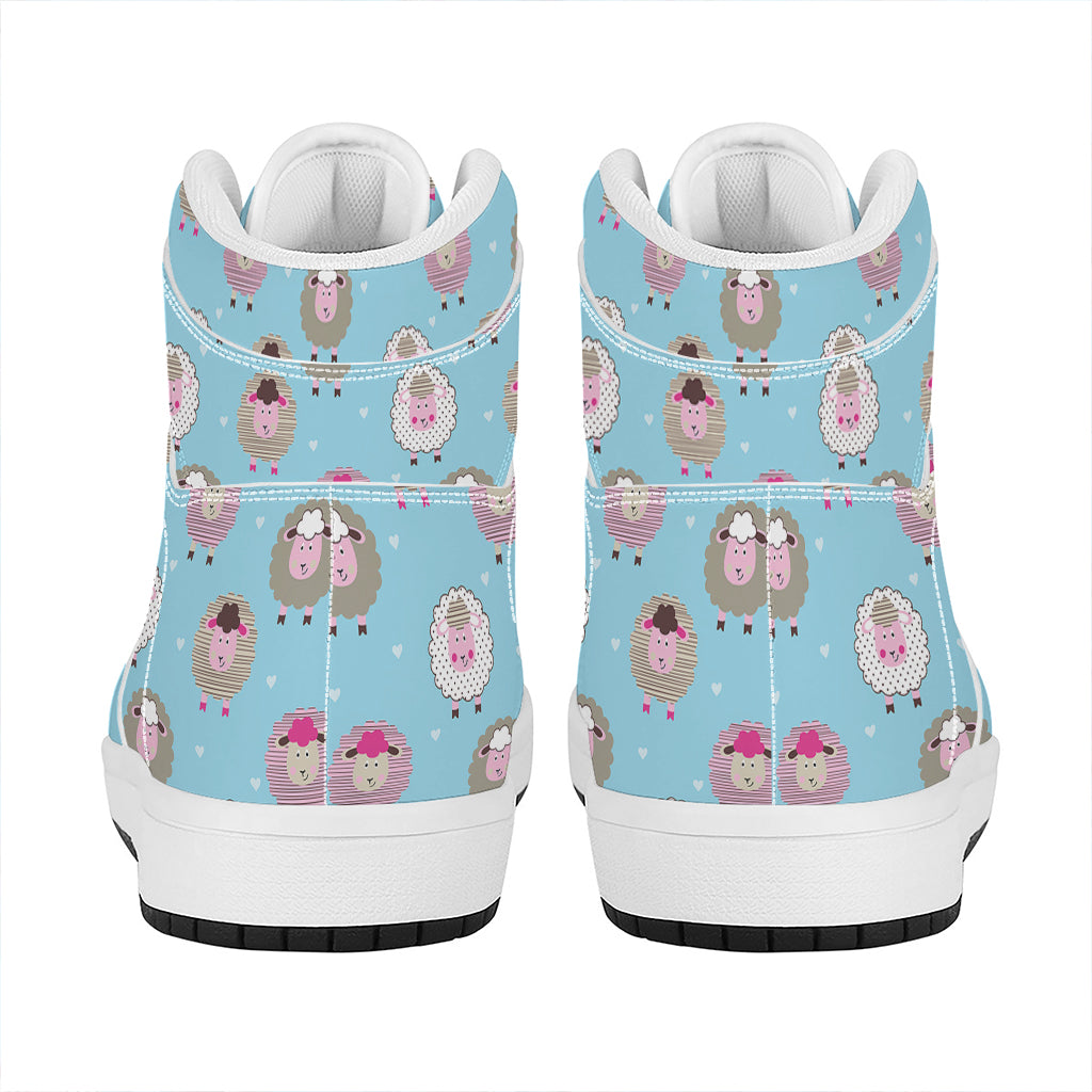 Cartoon Sheep Pattern Print High Top Leather Sneakers