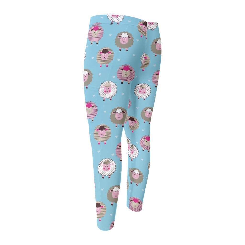Cartoon Sheep Pattern Print Men's Compression Pants
