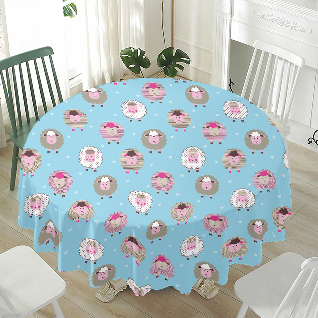 Cartoon Sheep Pattern Print Waterproof Round Tablecloth