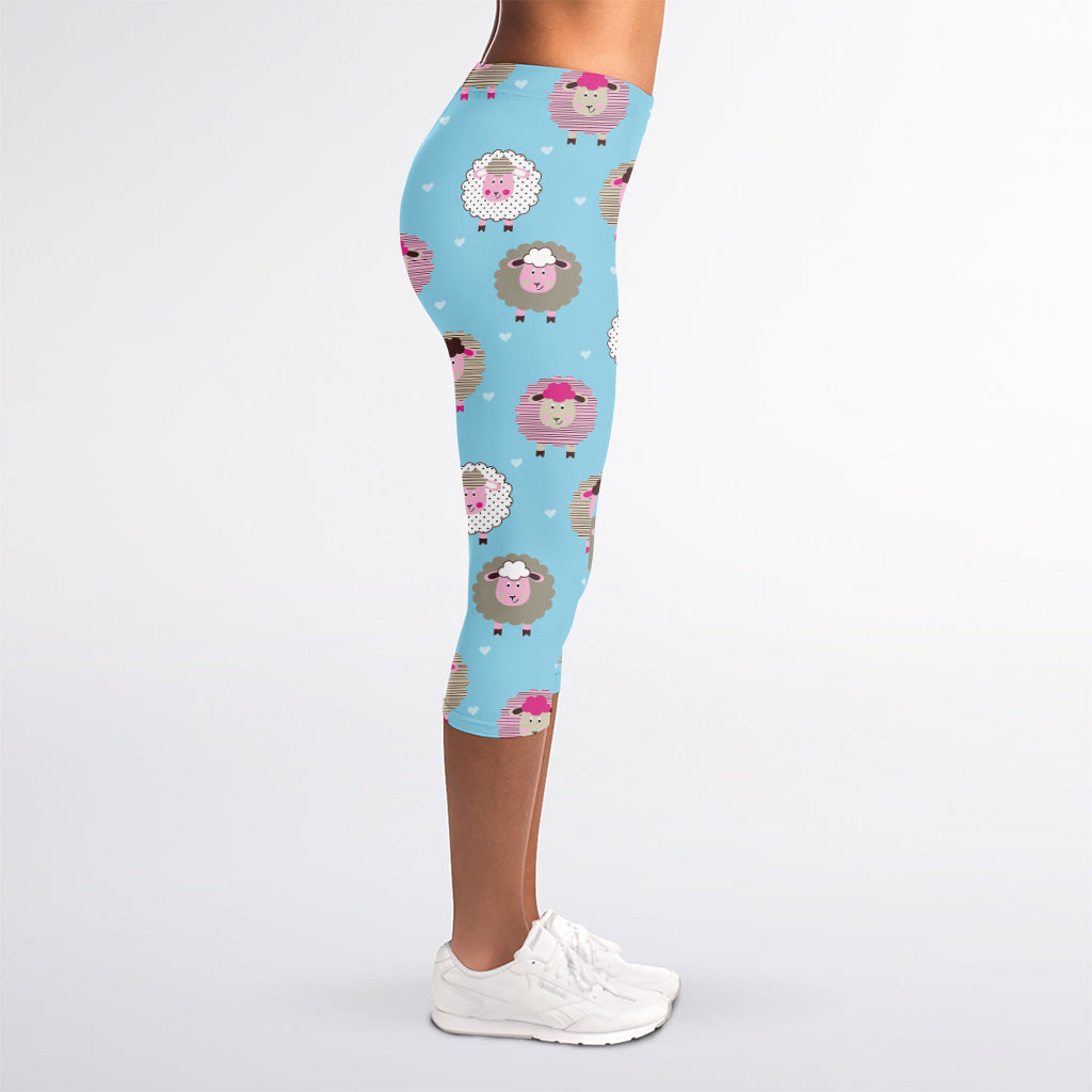 Cartoon Sheep Pattern Print Women's Capri Leggings