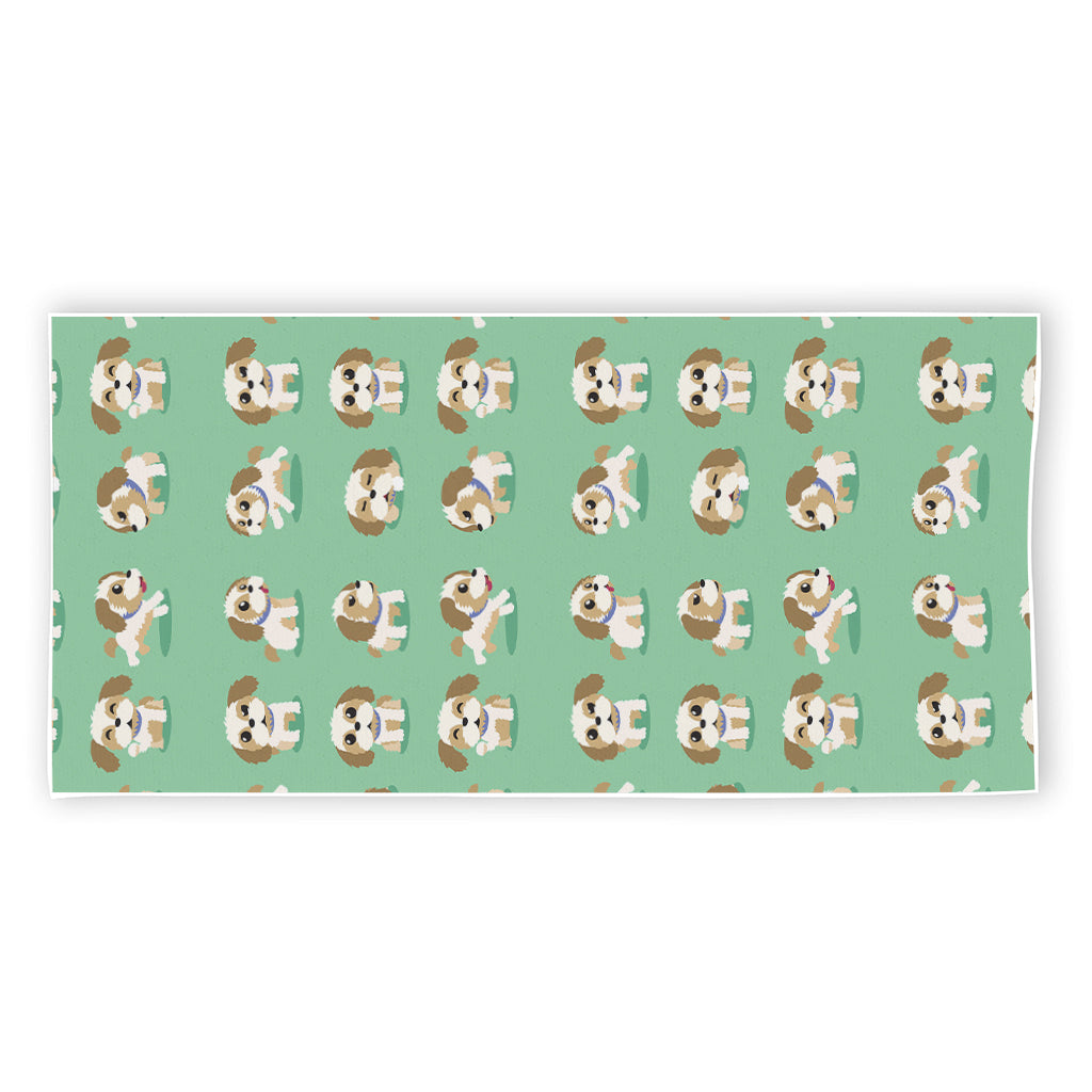 Cartoon Shih Tzu Pattern Print Beach Towel