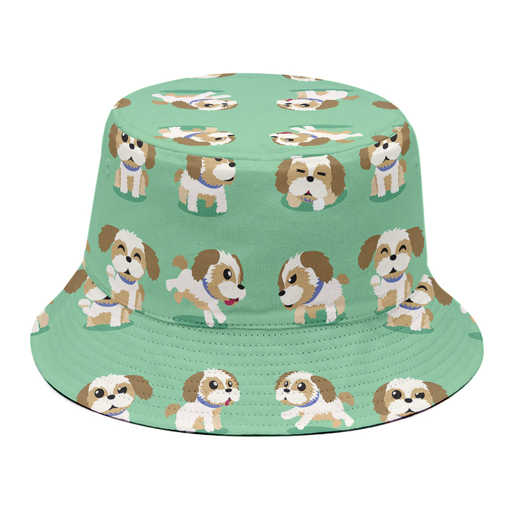 Cartoon Shih Tzu Pattern Print Bucket Hat
