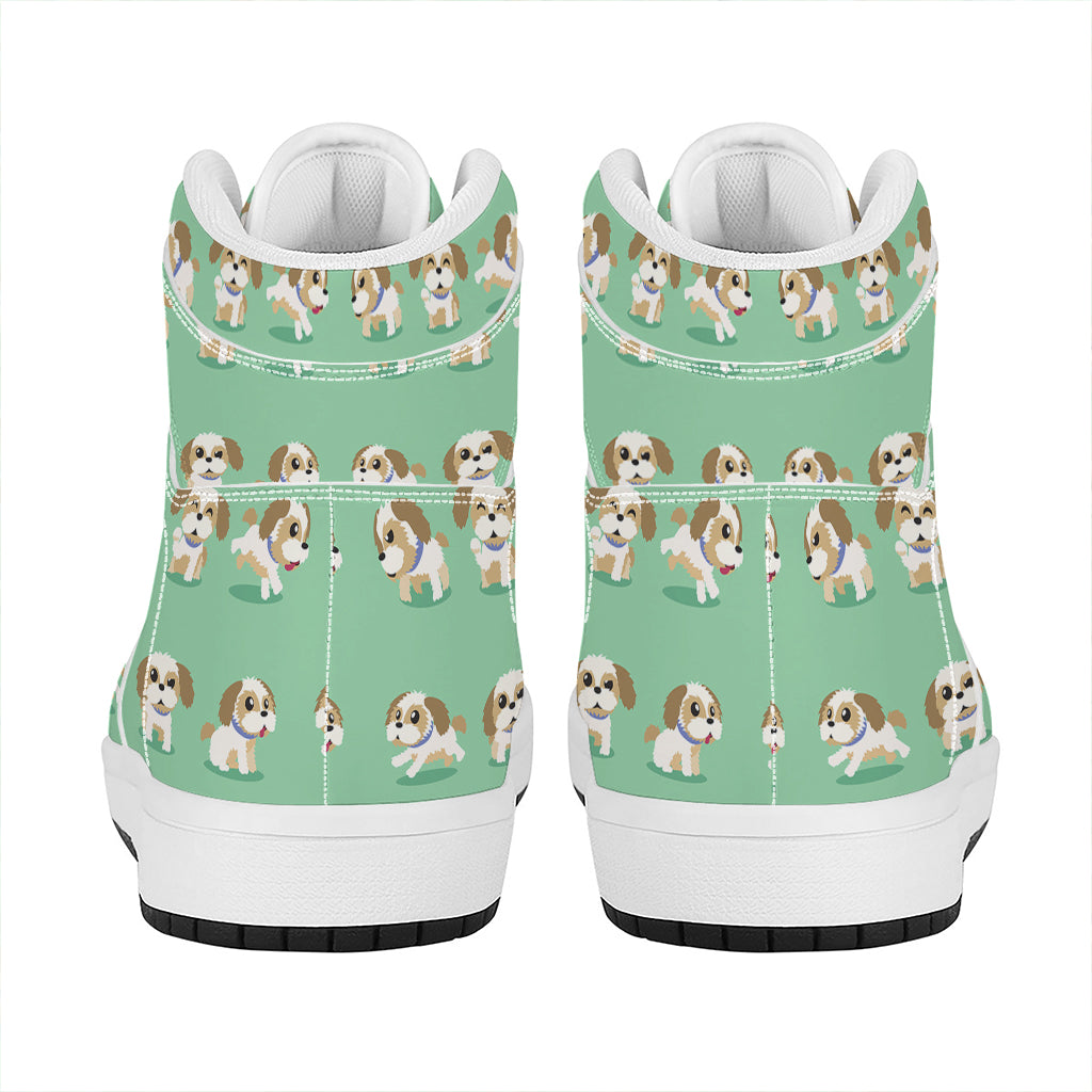 Cartoon Shih Tzu Pattern Print High Top Leather Sneakers