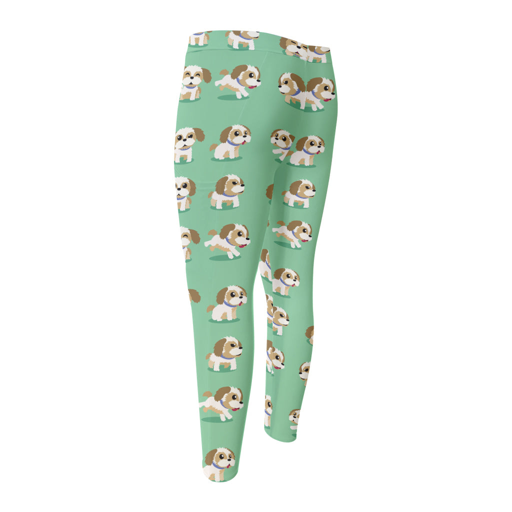 Cartoon Shih Tzu Pattern Print Men's Compression Pants