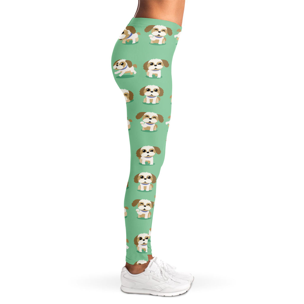 Cartoon Shih Tzu Pattern Print Women's Leggings