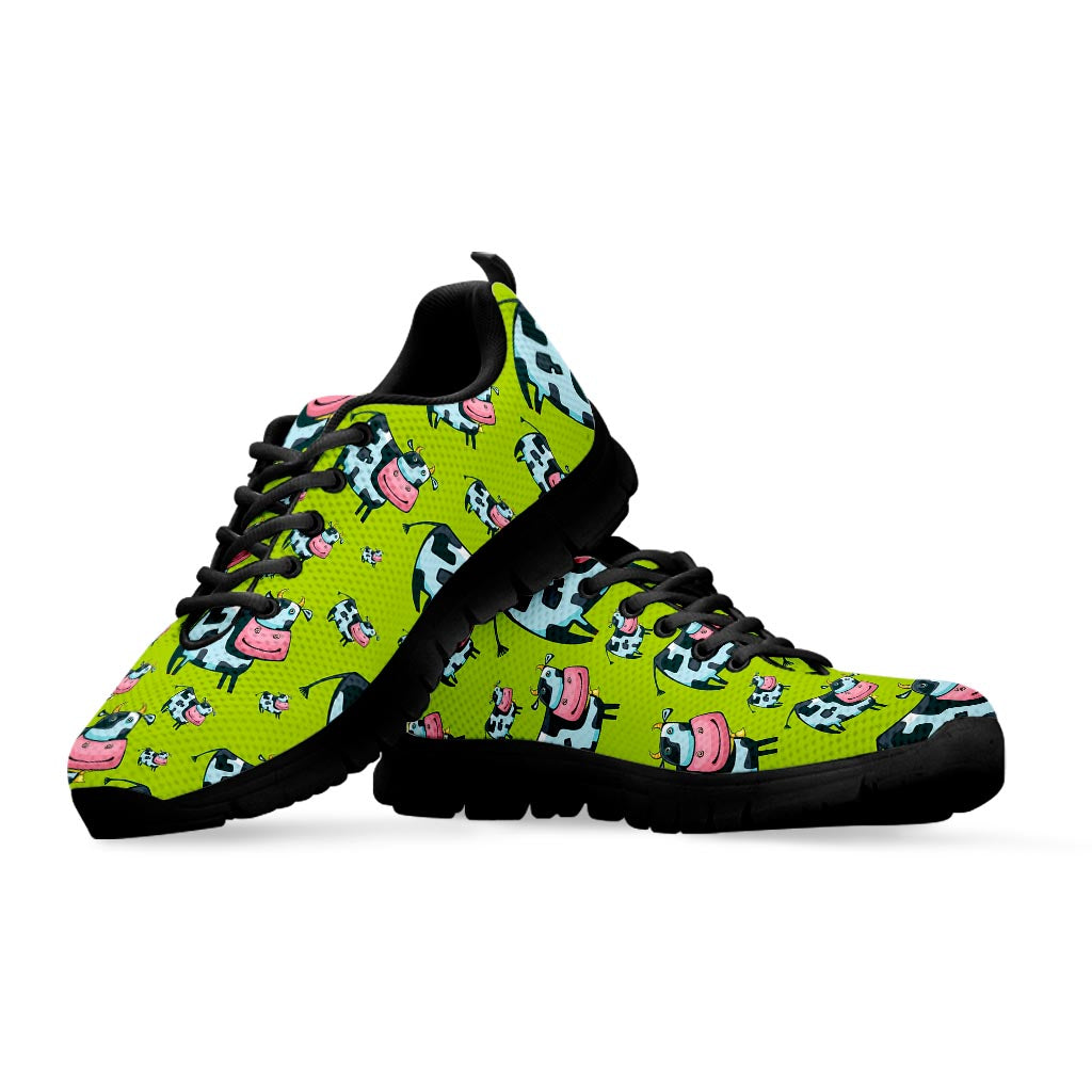 Cartoon Smiley Cow Pattern Print Black Running Shoes