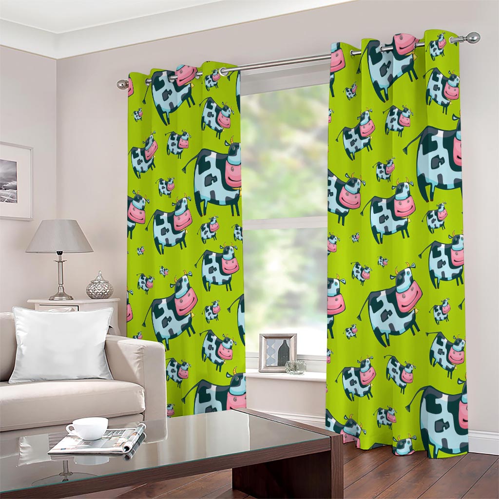Cartoon Smiley Cow Pattern Print Extra Wide Grommet Curtains