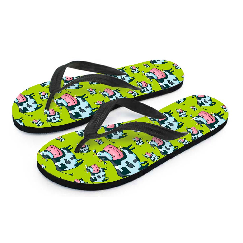 Cartoon Smiley Cow Pattern Print Flip Flops