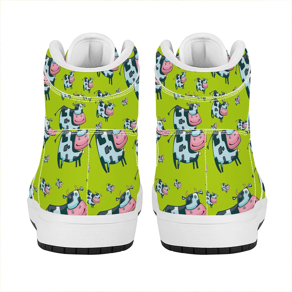 Cartoon Smiley Cow Pattern Print High Top Leather Sneakers