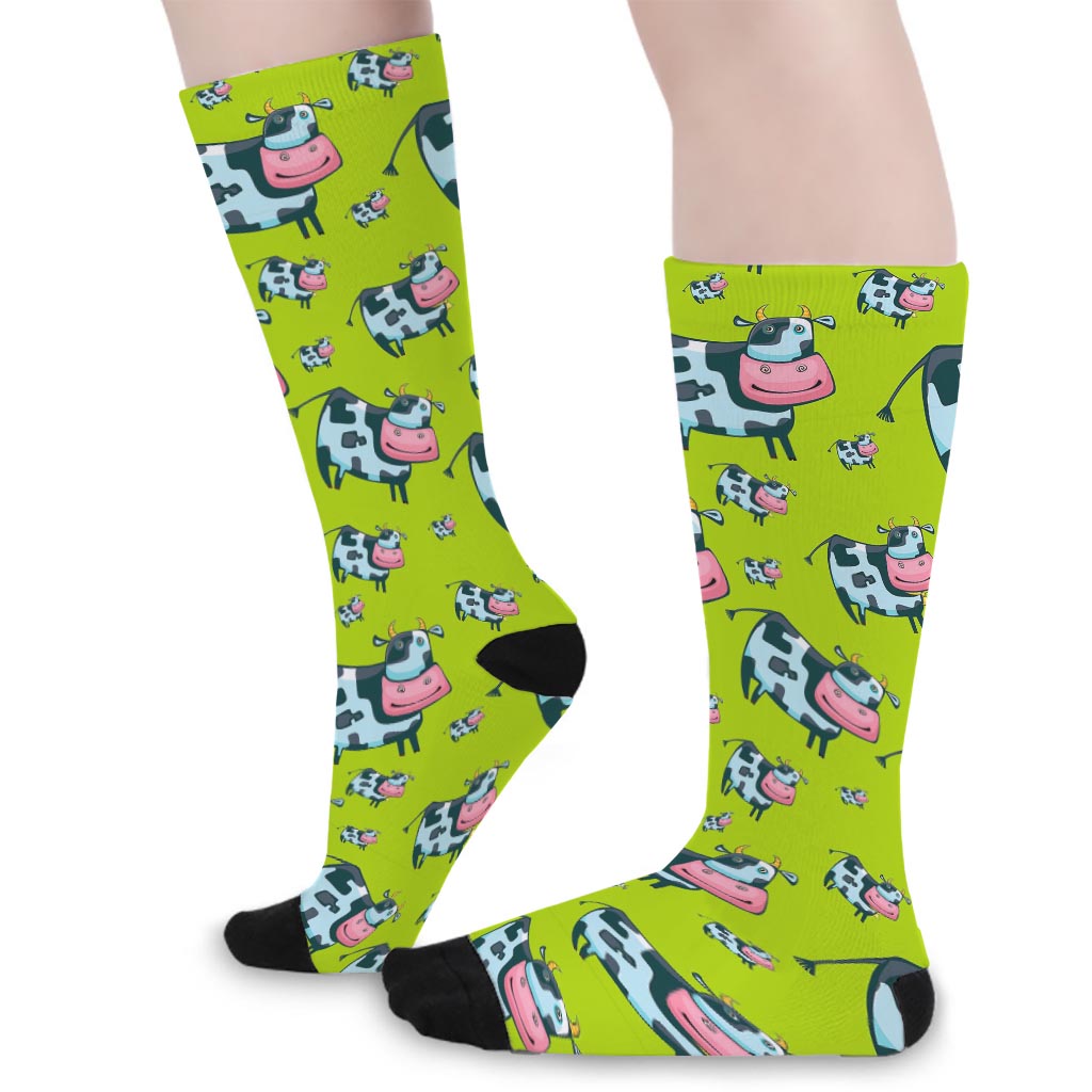 Cartoon Smiley Cow Pattern Print Long Socks