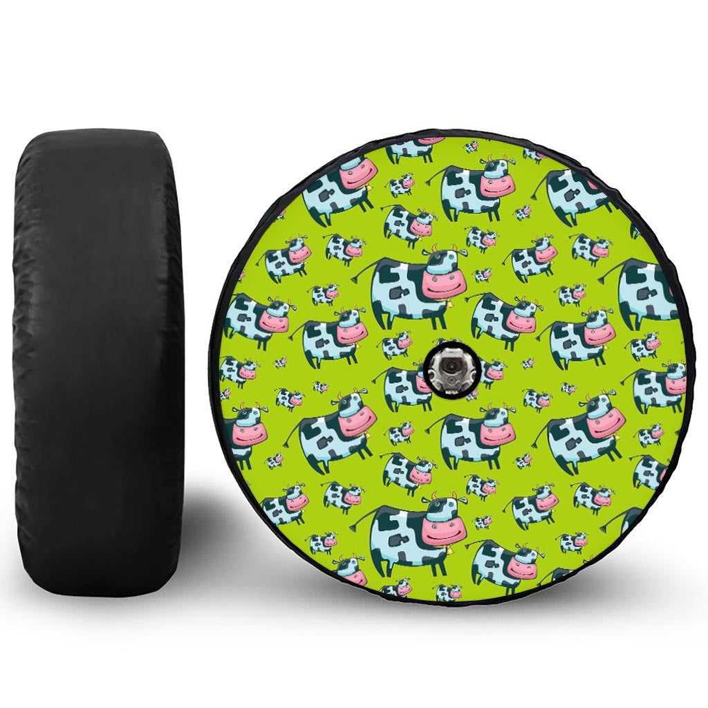 Cartoon Smiley Cow Pattern Print Tire Cover With Camera Hole