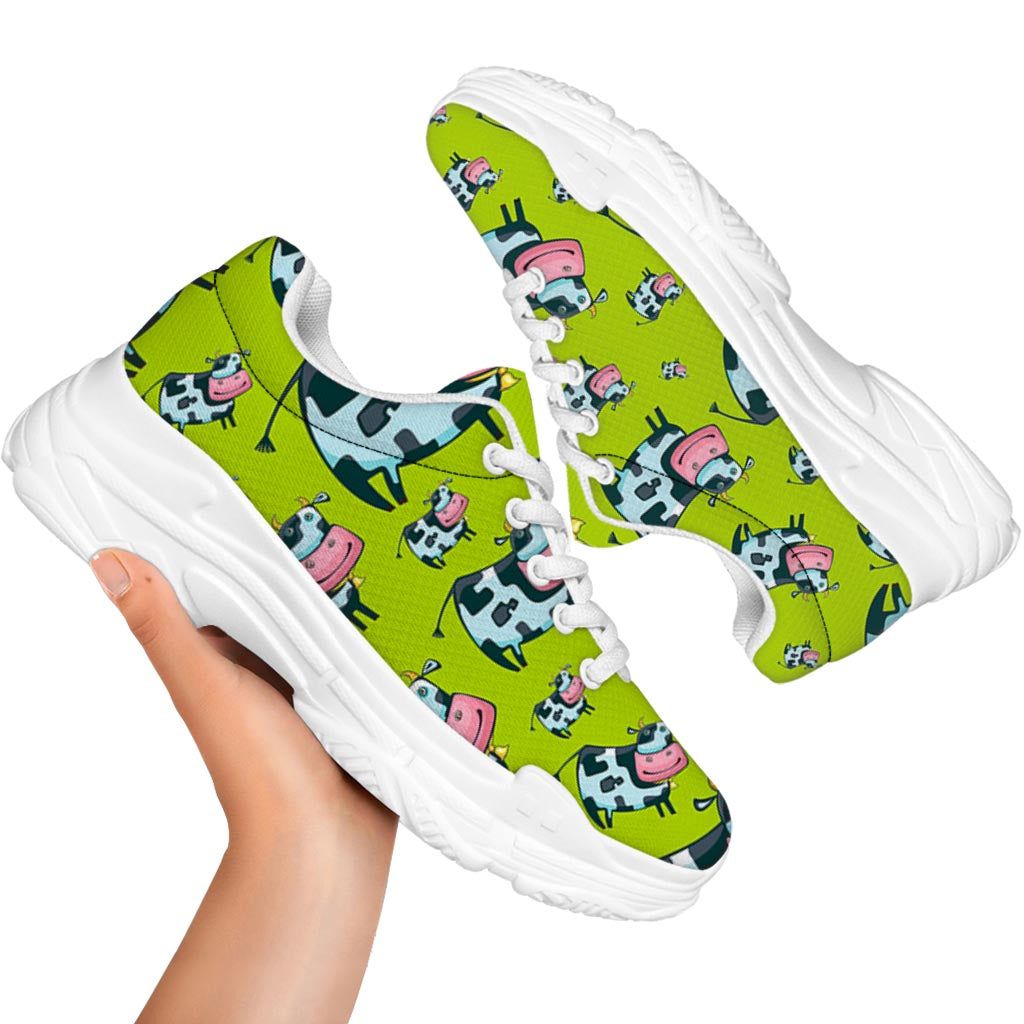 Cartoon Smiley Cow Pattern Print White Chunky Shoes