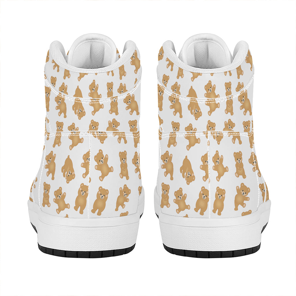 Cartoon Teddy Bear Pattern Print High Top Leather Sneakers